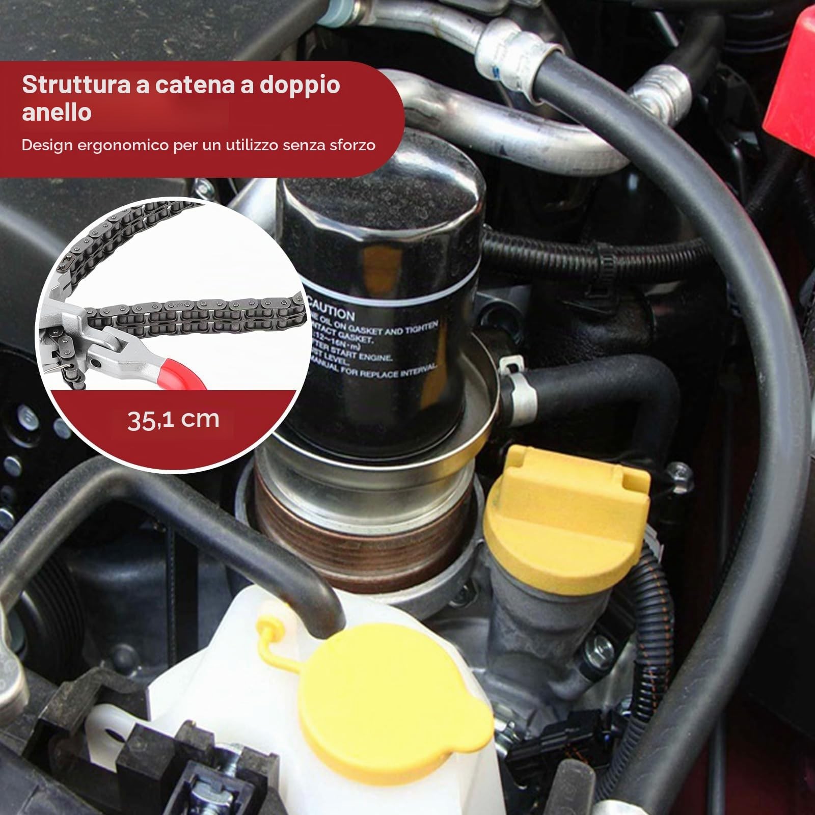 Chiave per Filtro Dell'olio a Catena 13,8 Pollici Utensile per Manutenzione Auto - Miniatura 24