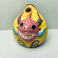 Folk Art Pottery Hand Painted Monster Clay Flute Whistle Puerto Rico