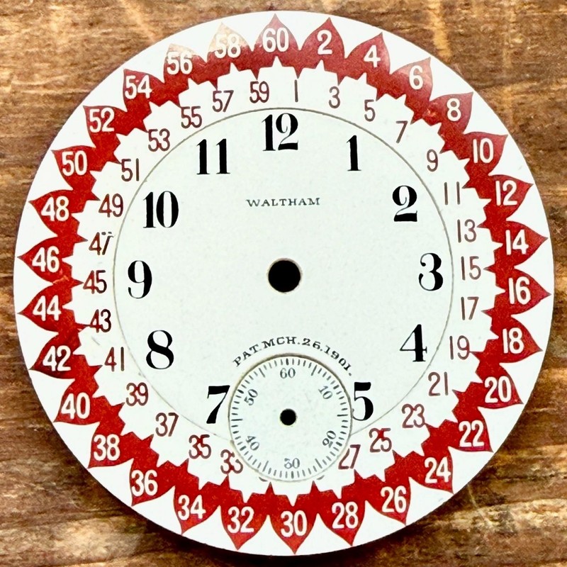 ANTIQUE 18 SIZE WALTHAM “ACORN” DIAL by EXRA C FITCH PORCELAIN POCKET WATCH DIAL