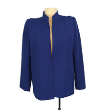 Sasson Vintage 80s Womens Blue Open Front Blazer, Jacket 14/15, 42 bust, Retro