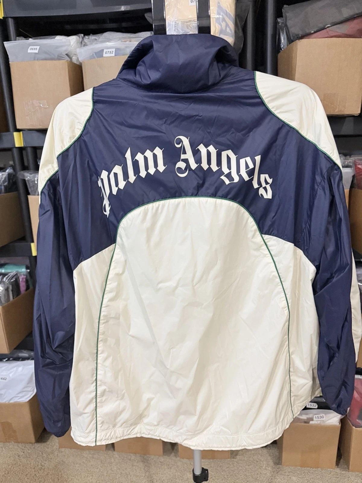 Palm Angels MED Curved Logo Windbreaker Jacket Navy Blue NWT π₯ $1181 - product detail image 10