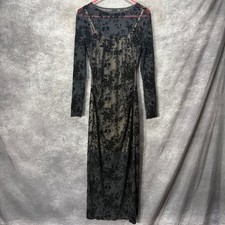 Whimsigoth Floral Velvet Burnout Bodycon Maxi Dress Size M Black Dark Romantic