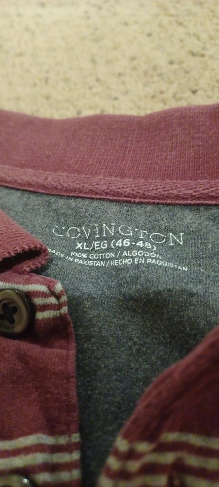 Covington Long Sleeve Maroon & White Striped Rugby Polo Shirt Size XL - Image 2 of 3