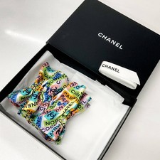 CHANEL Coco Mark CC Silk Ribbon Scrunchie Hair Tie Multicolor Accessory w/Box