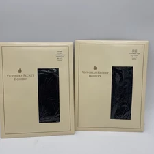 2 Pack VTG Victoria's Secret Hosiery Pantyhose Control Top Midnight Black Long