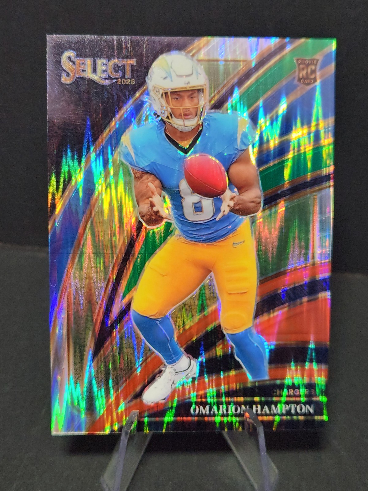 2025 Select - Omarion Hampton Green/Red Prizm Shock Club Level RC LA Chargers
