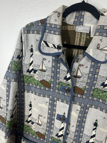 Blair Woman’s Vintage 90s Tapestry Jacket Lighthouses Coastal Size XL - Picture 4 of 8