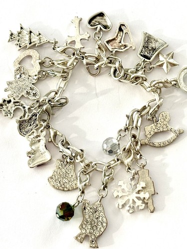 Pulsera Navidad Dije Tono Plata Invierno Mediados de Siglo Modernista Bohemia 7.75" - Imagen 2 de 10