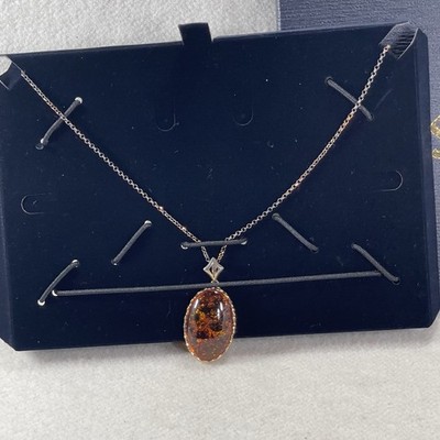 Stauer Time Capsule Honey Gold Amber Pendant 20 Chain Sterling W/ Gold Finish.