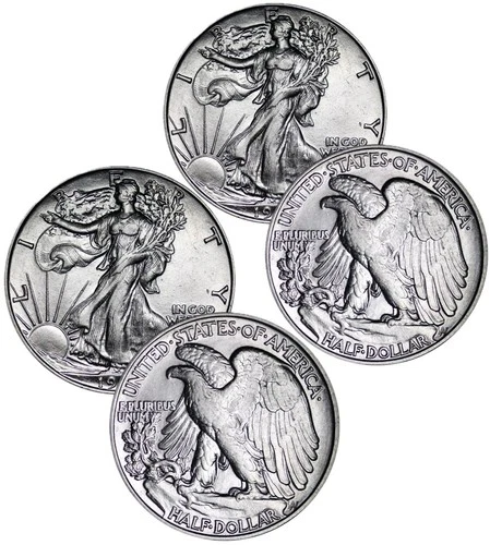(2) Brilliant AU/Uncirculated Walking Liberty US Silver Half Dollar 90% BU