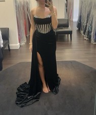 Black Velvet Strapless Formal Gown with Silver Accents, Embellishments. Size 4