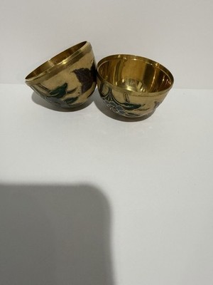 Vintage Hand-Painted Brass Egg Trinket Boxes   Floral Decor