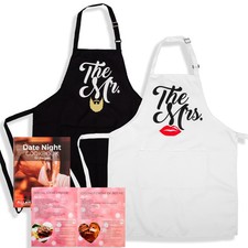 The Mr and Mrs His Hers Aprons - One Size Fits Most, Black, White