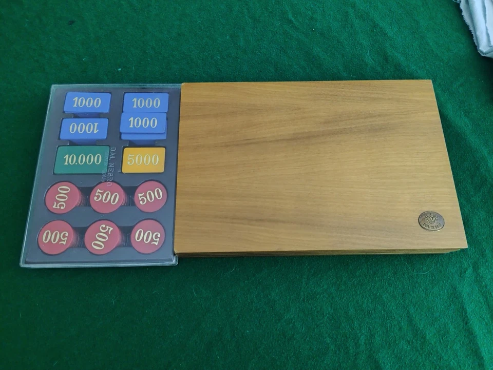 Boîte en bois cartes jeu + 120 jetons vintage noir Trévise dés dominos - Photo 2/4