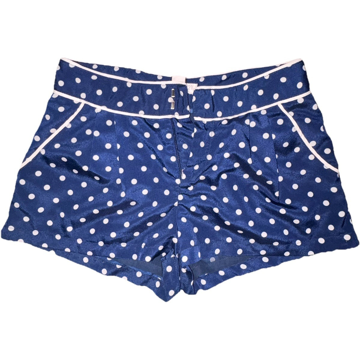 Forever 21 Blue/White Polka Dot Zip Front Retro Hot Pants Shorts Women’s Size S