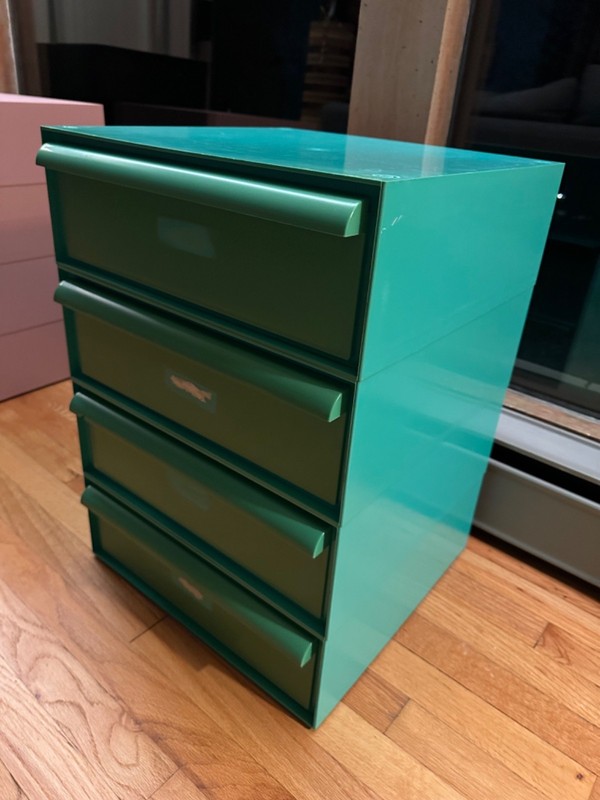 Four [4] Turquoise space age stacking Vintage Kartell 4601 Simon Fussell drawers