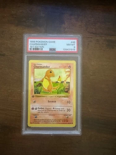 1999 Pokémon Charmander 46/102 Base Set 1st Edition PSA 8