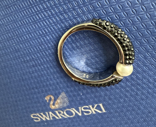 Anillo de piano SWAROVSKI cristal negro y perlas 58 - se adapta a talla 7,5 - sin caja - Imagen 2 de 6