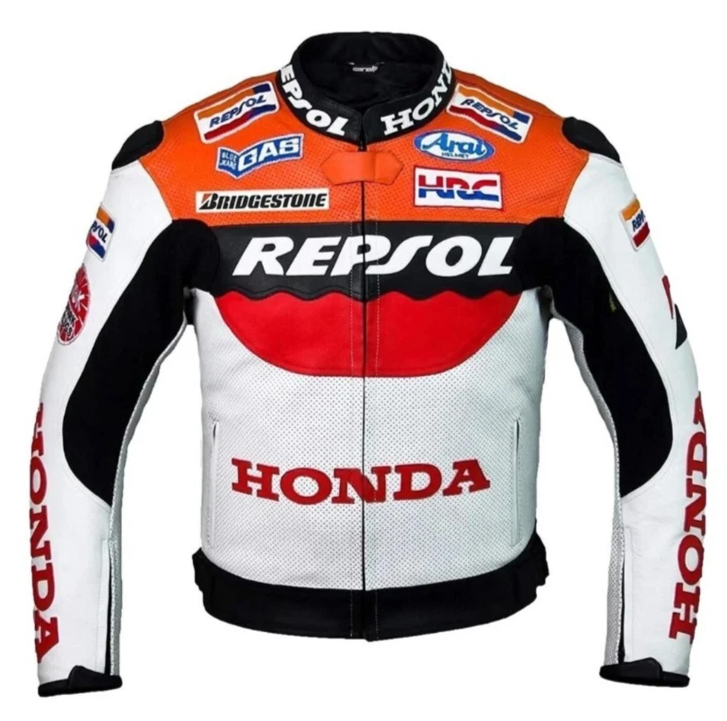 Repsol Honda Racing Motorcycle Leather Jacket MotoGP Style Biker Gear
