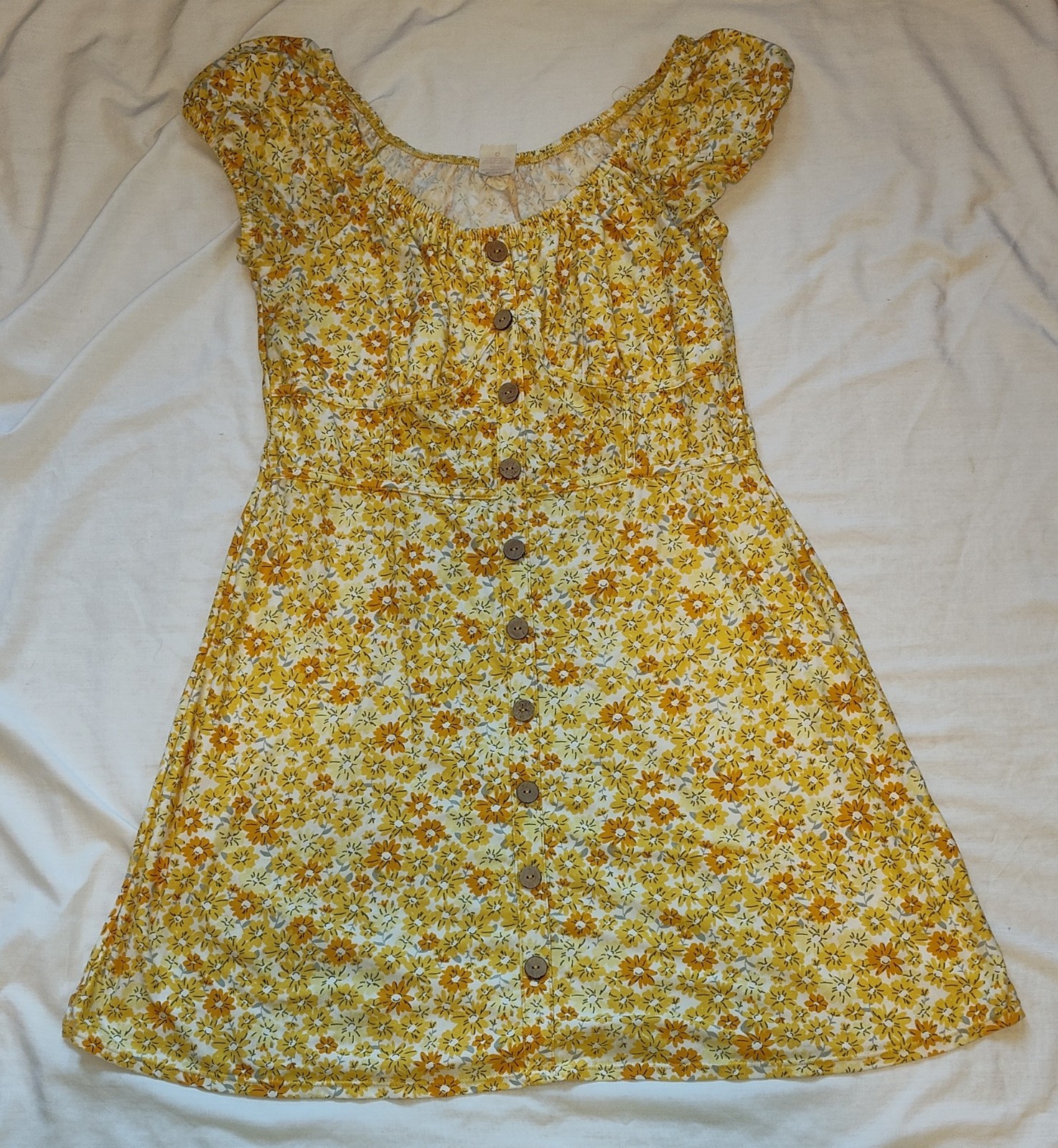 No Boundaries Yellow Floral Button Down Dress Juniors Size XL (15-17)