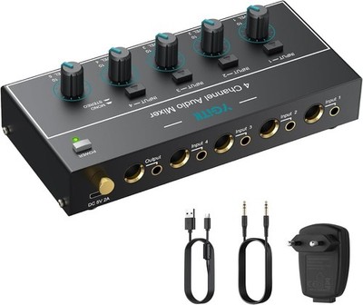 Audio Mixer 4 Kanal Stereo Audiomischer 6,35 mm+3,5 mm Mini-Audiomischer 4