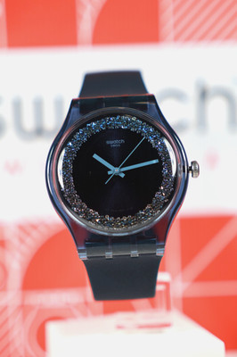 New Swiss Made Swatch 41MM BLUSPARKLES Ring Sprinkled With Crystals Midnight Sky