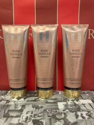 3 New Victoria's Secret BARE VANILLA  SHIMMER Fragrance Body Lotion8 fl.oz  