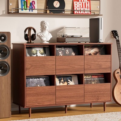 6-Drawer Vinyl Record Player Stand Large Storage Media Console Table Cabinet US