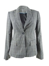 Calvin Klein Women's Plaid One-Button Blazer 0, Steel Blue Multi 194414788453