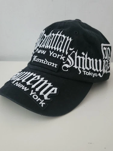 Casquette noire SS23 Supreme City Patches 6 panneaux Berlin Los Angeles Londres neuve