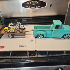 Buddy L Pickup Truck Toy Custom 1960s Green with Trailer And Motorcycles