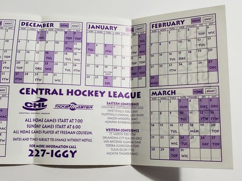 1998 - 1999 SAN ANTONIO IGUANAS HOCKEY SCHEDULE CALENDAR SPORTS VINTAGE RETRO - Picture 7 of 12