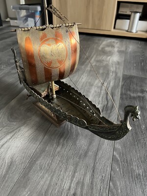 Vintage Edward Aagaard Large Bronze 16 Inch Viking Longship Music