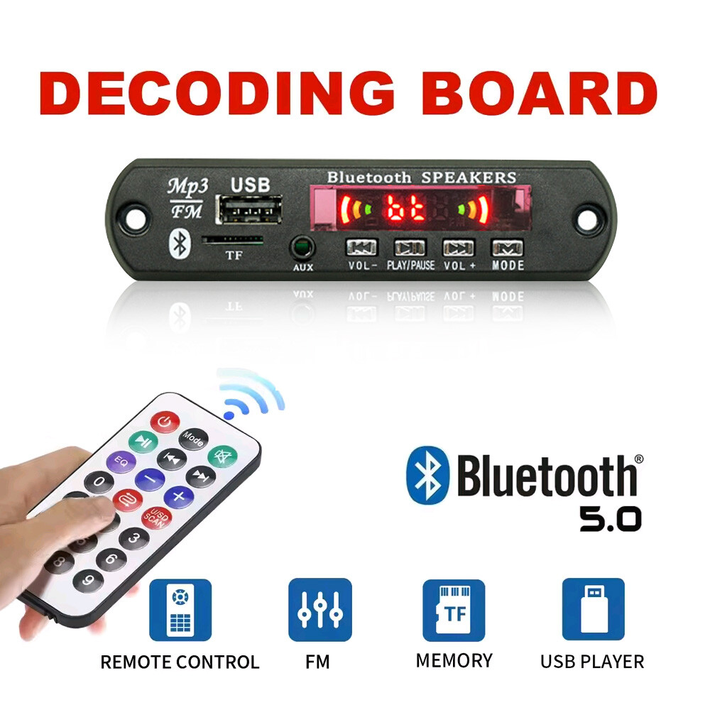 12V Bluetooth 5.0 MP3 Decoder Board USB TF Audio Module for Car