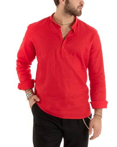 Camicia Uomo Casacca Manica Lunga Lino Tinta Unita Sartoriale Vari Colori - Imagen 15 de 96