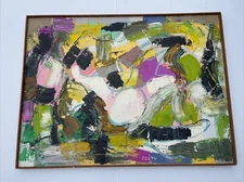 PAINTING JO CAIN LARGE ABSTRACT EXPRESSIONISM FAMOUS LISTED MID CENTURY COLORFUL
