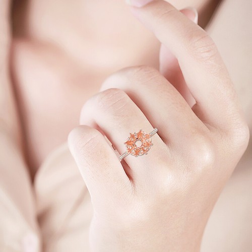Solid 14k Rose Gold Round 10mm 0.16ct Diamonds Semi Mount Ring Antique Simple - Picture 7 of 10
