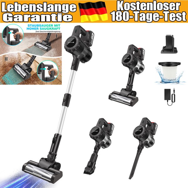 3000W Staubsauger Akku Handstaubsauger Kabellos Beutellos 6-In-1 Wandladestation-image