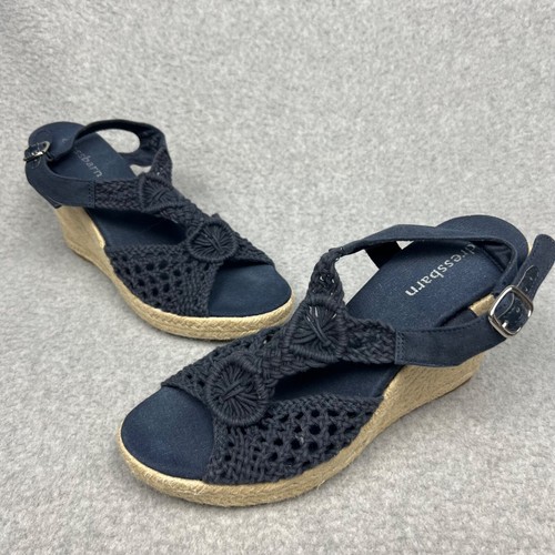 Dressbarn Womens Crochet Espadrille Wedge Heels Navy Sz 8.5 Beach Nautical Boho - Picture 2 of 9