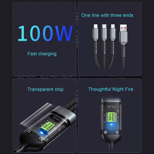 3in1 Universal-Schnellladekabel 100w Kabel Schnelles Multiladegerät Kabel - Picture 3 of 13