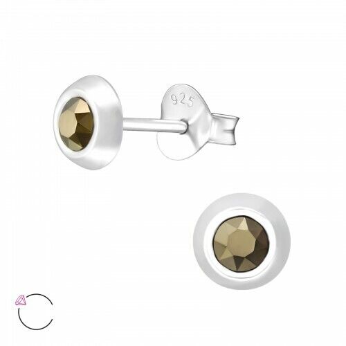 925 Sterling Silver Metallic Light Gold Crystal Circle Stud Earrings (Design 21) - Picture 1 of 1