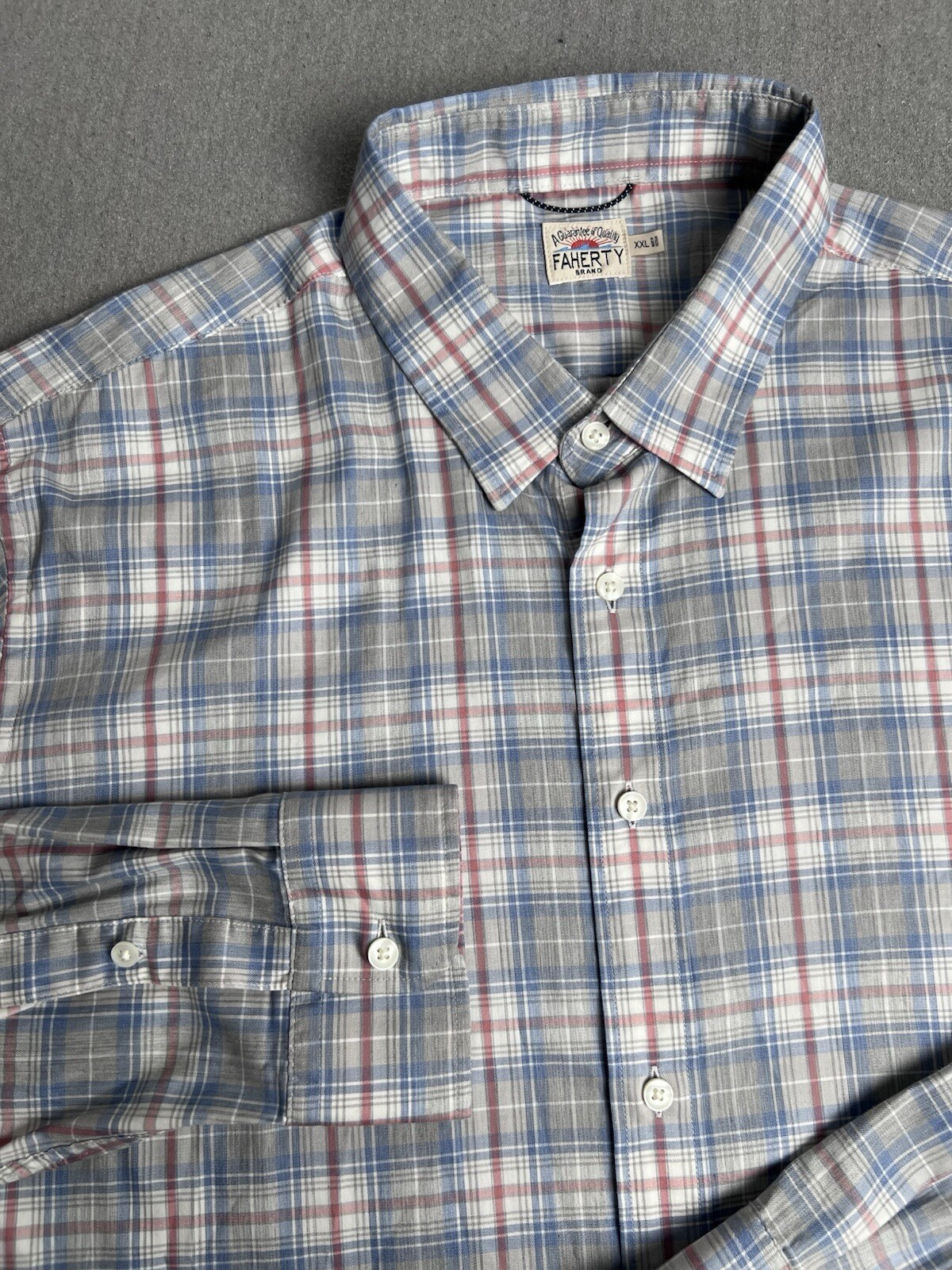 Faherty Shirt Mens Blue 2XL Plaid Long Sleeve Button Supima Cotton
