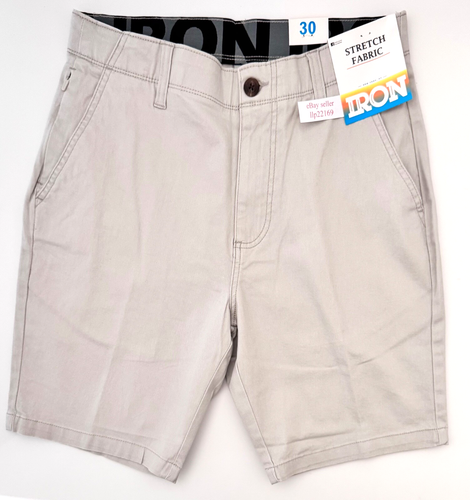 IRON CO Men's Stretch Shorts (SIZE 30) Flex Waist Flat Front STONE TILE New Tag!