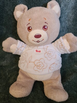TRUDI Plush TEDDY BEAR Stuffed Animal Tan Beige Brown White Flower Shirt Lovey