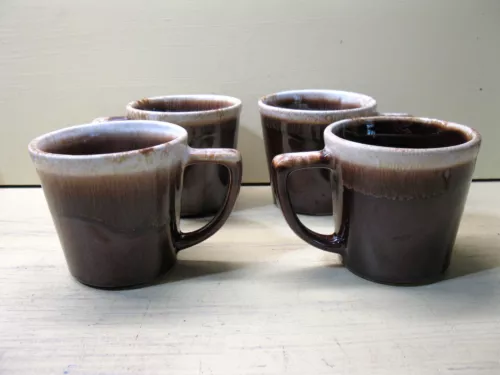 Vintage McCoy Set of 4 Brown Drip Coffee Mugs 3 1/4" Great Condition