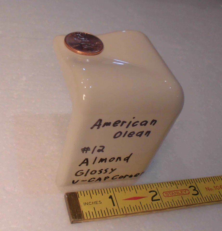 1 pc. Almendra brillante: #12: Azulejo de cerámica de esquina con tapa en V: bordes de mostrador, A.O. Foto 3 de 4