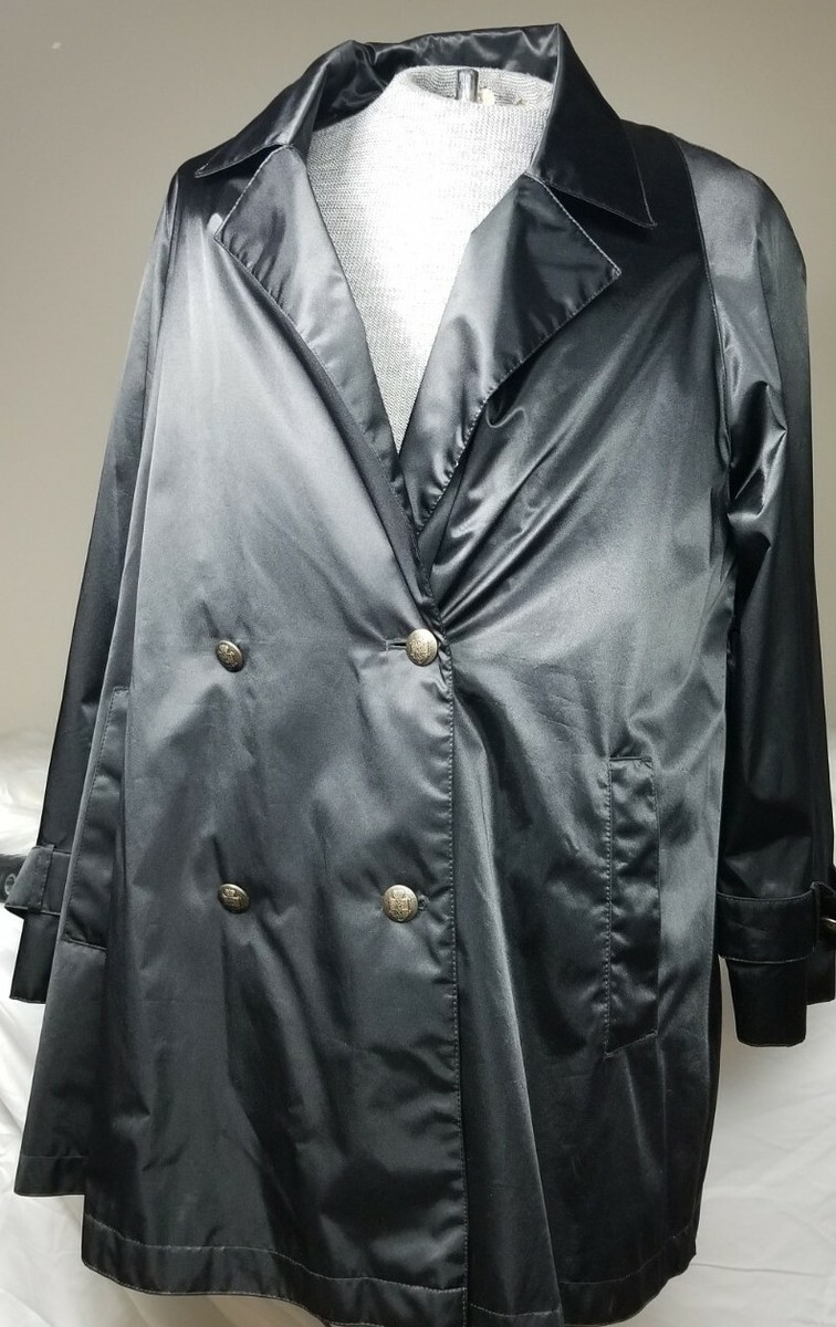 Neiman Marcus VTG Long Trench Rain Coat Black nylon overcoat