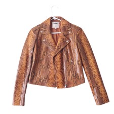 L'agence Python Sheen Lambskin Leather Brown Biker Jacket Women's Xs