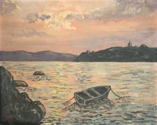 1992 European oil painting impressionist landscape seascape