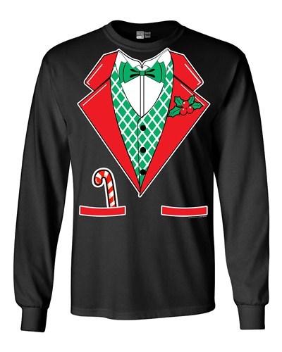 Long Sleeve Adult T-Shirt Tuxedo Christmas Xmas Holidays Costume Funny DT - Imagen 1 de 7